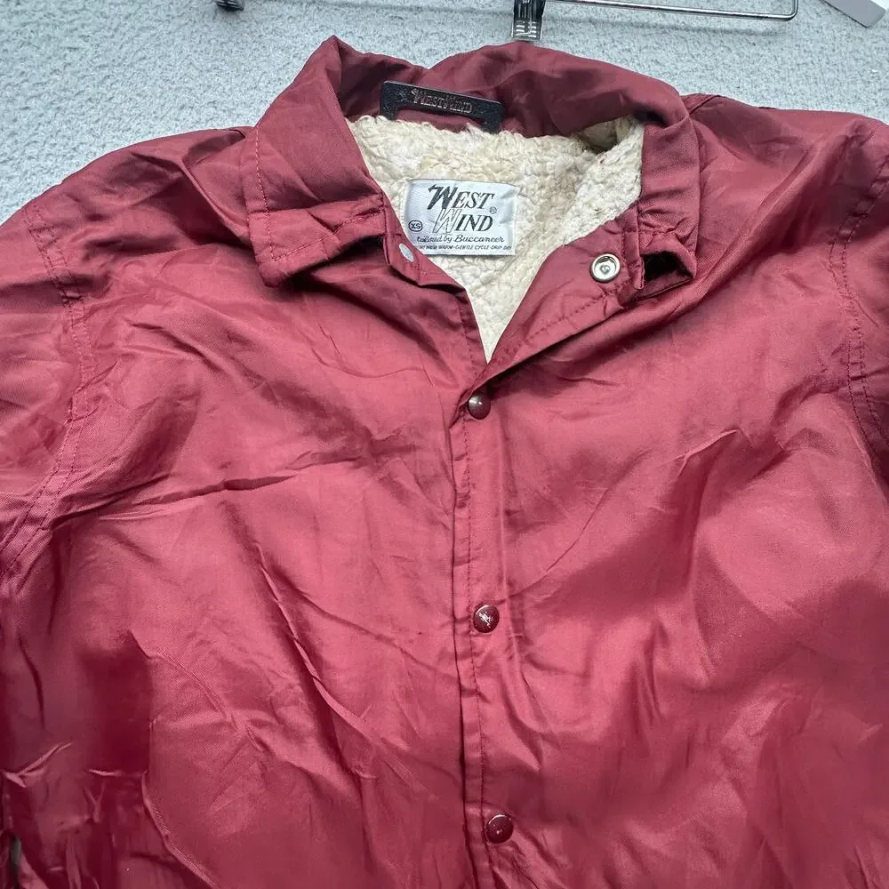 Vintage 70s 80s Westwind Sherpa Fleece Lined Coach Snap Button Jacket Men XS Red
